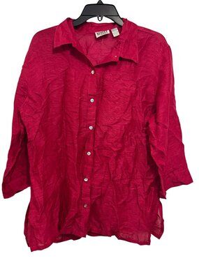 Chicos Design Red Linen Silk Blend Button-Down Shirt Size 2 Womens